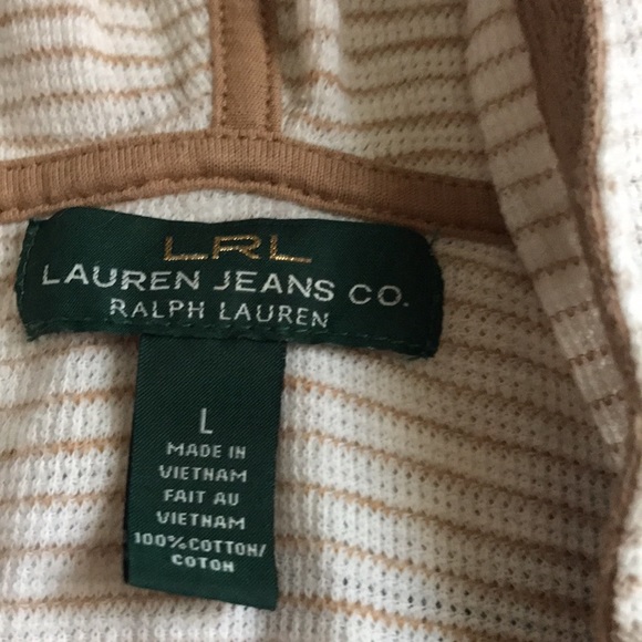 beige&cream with brown tie 3/4 sleeve slight discoloration shown in pics 2 spots - Picture 4 of 4